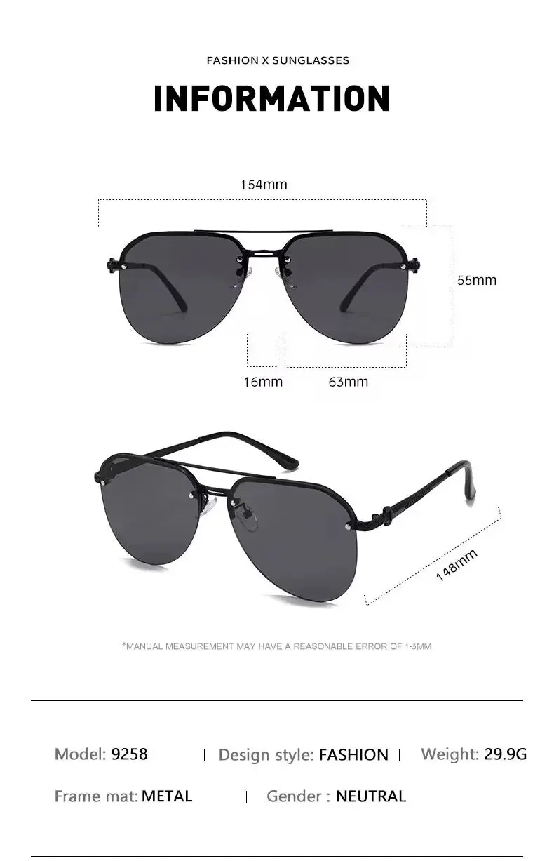 New Fashion Metal Half Frame Women\'s Outdoor Sunglasses Classic Double Beam Glasses