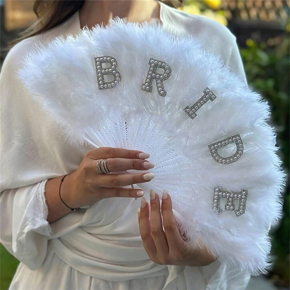 Hand Fan Photography Prop Elegant Vintage Feather Fan for Wedding Party Bride Hand Held Decoration Dance