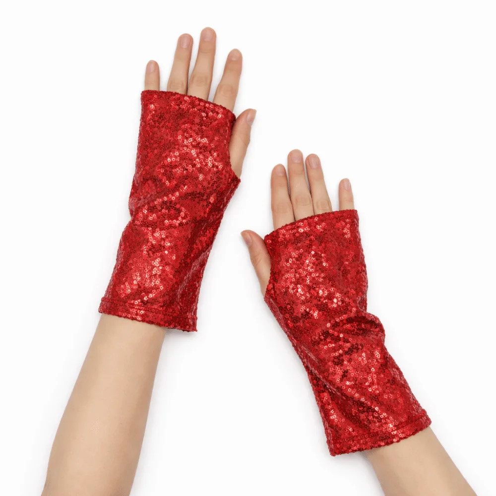 Elastic Sequin Half Finger Gloves Polyester Sequined Reflective Stage Gloves Solid Color Creased Fingerless Performance Handwear