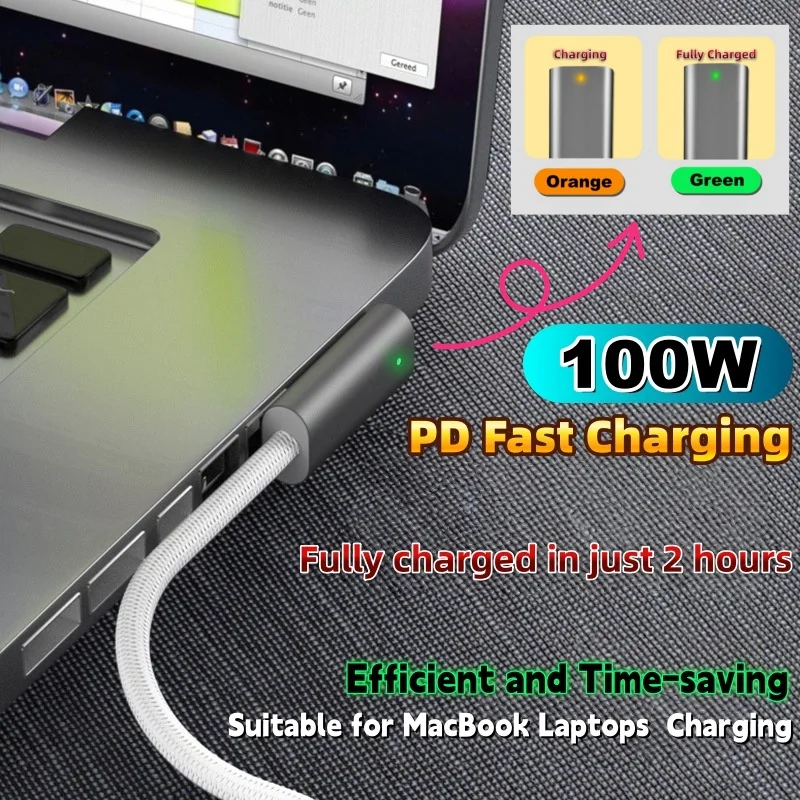 1.8M PD 100W Type-C to L/T Head for Magsafe1/2 Plug Adapter Laptop Magnetic Fast Charging Cable Converter Cord for Macbook USB C