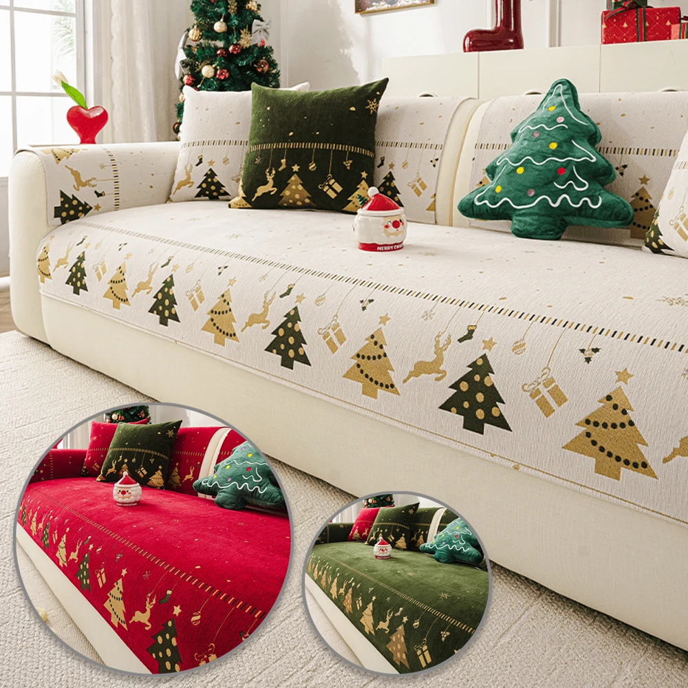

1PC Christmas Tree Elk Decoration Sofa Cover Cloth Celebrating Cushion Four Seasons Universal Sofa Towel Cover Navidad 2026 NEW