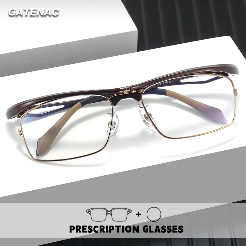 Gatenac Rotate Reading Glasses Men Eyebrow Anti Blue Light Photochromic Prescription Optical Glasses Women Flip Cover Eyewear