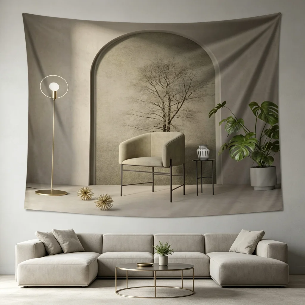 1PC Minimalist Room Print Backdrop Banner, Bedroom Living Room Photo Background, Polyester Wall Hanging, Home Decor, Wall Art
