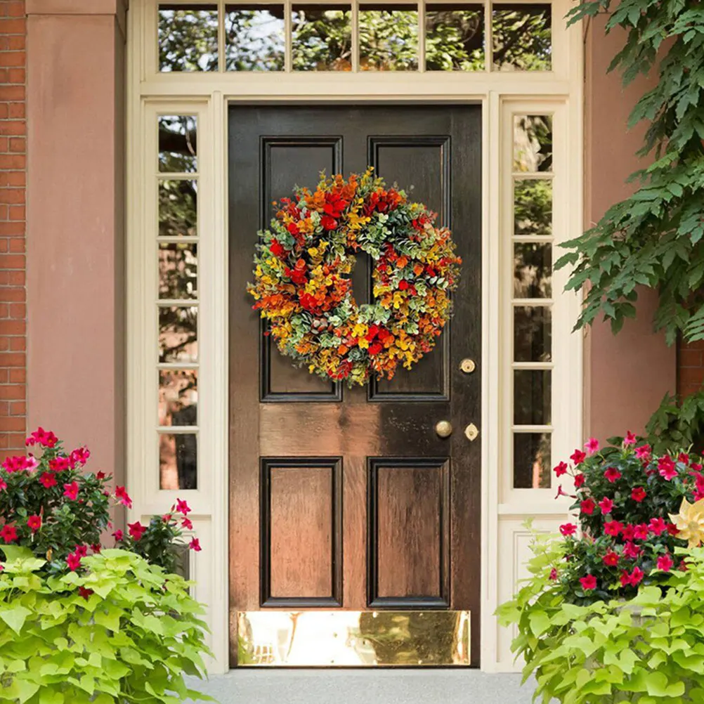 

1Pcs Artificial Eucalyptus Wreath Colorful Leaf Garland Wedding Banquet Decor Front Door Wall Ornament Rustic Style
