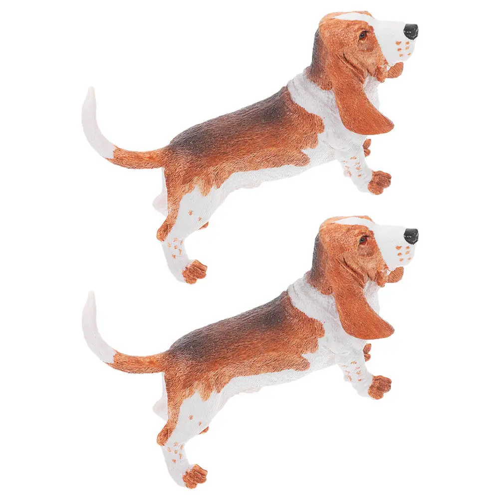 2個入りの精巧なバセット犬の置物、リアルな装飾動物彫刻、デスクトップオーナメント、子犬フィギュア、家の部屋の装飾に