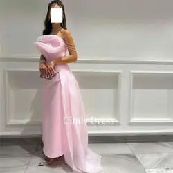 Cindy-vestido de fiesta rosa de Organza con flores para mujer, vestidos de noche elegantes para fiesta con mangas largas, vestidos formales personalizados 2024