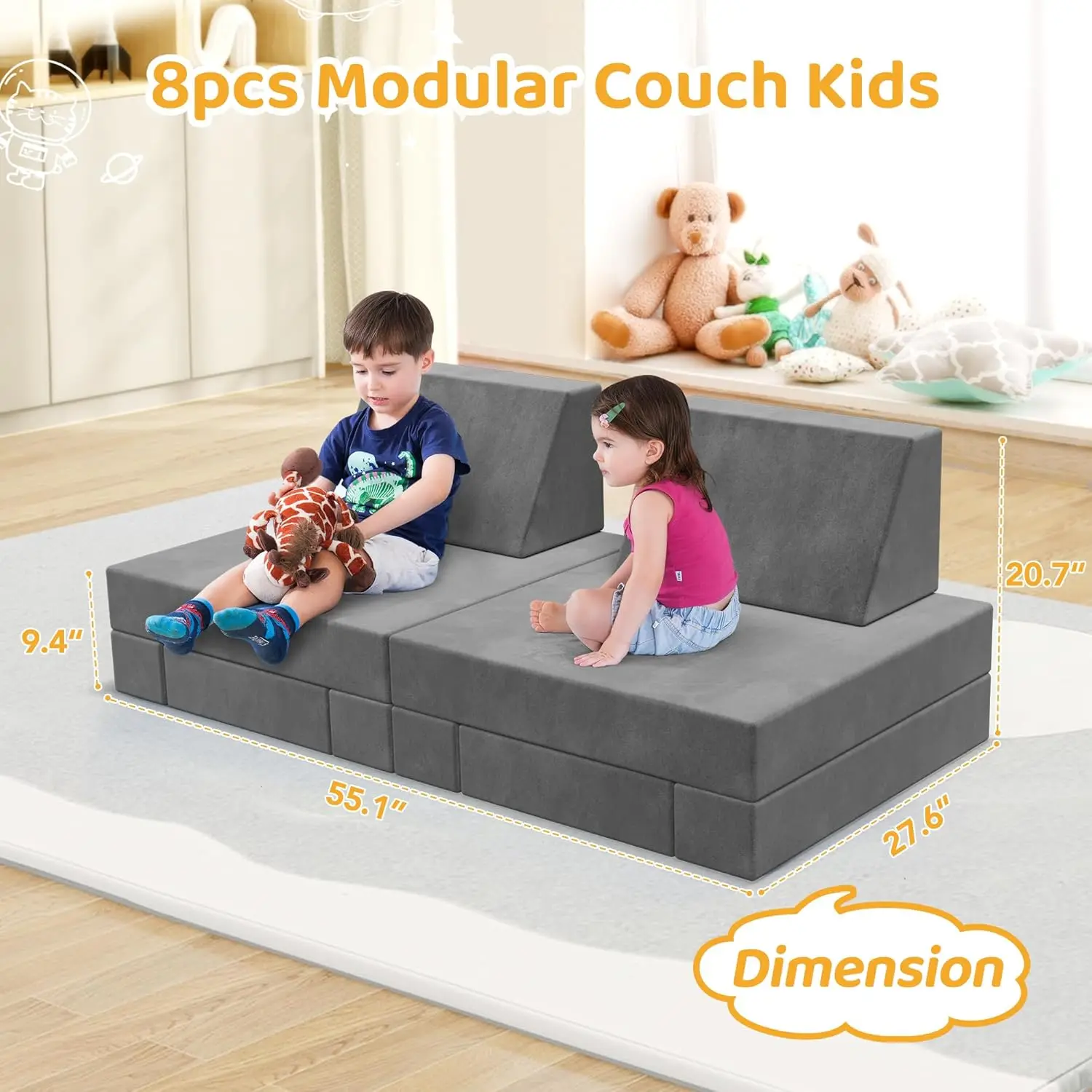 Sofa bermain anak-anak Modular, dapat dikonversikan-Sofa balita & anak Sofa DIY untuk ruang bermain kamar tidur kamar bayi bebas dilepas