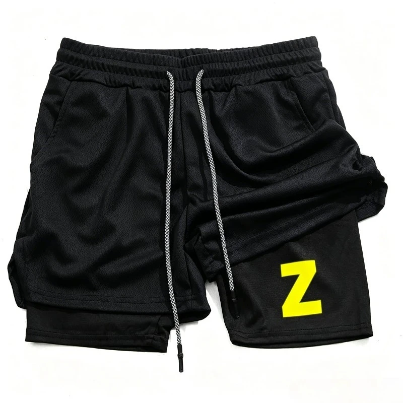 Summer Trendy Men's Sports Shorts 2-in-1 Running Shorts Fitness Animated Pattern High Elasticity Comfortable Elastic Quick Dry