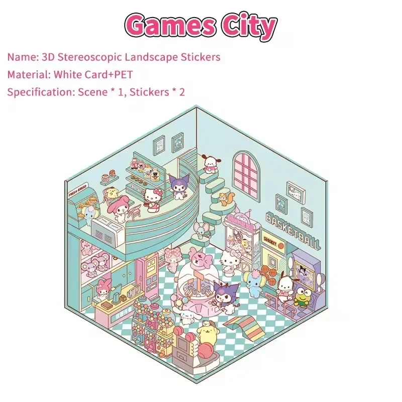 4 مجموعة الكرتون سانريو مرحبا كيتي ملصقات ثلاثية الأبعاد DIY ثلاثي الأبعاد المقصورة المشهد التراص لصق حساب اليد ملصق الاطفال اللعب #6