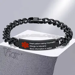 Vnox Free Custom Engraving Medical Alert ID Bracelets for Men Women,Anti Allergy Stainless Steel Emergency Outdoor Jewelry