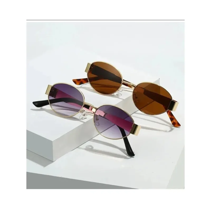 Gafas de sol ovaladas clásicas y clásicas, nuevo marco elíptico, marco de Metal, gafas de sol personalizadas, tonos para exteriores Uv400, regalo elegante de moda
