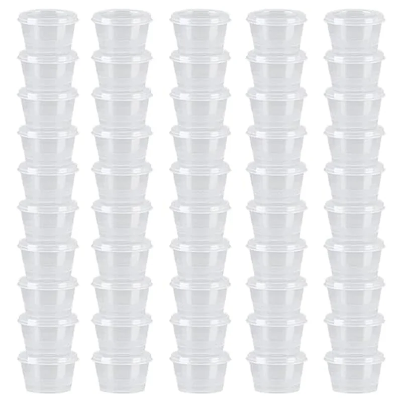 

B62B-200 Sets Disposable Portion Cups With Lids 40Ml Airtight Souffle Cups Plastic Shot Cups For Sauce