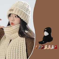 Knitted Hat Scarf Two-Piece Suit, Women's Winter Warm Neck Guard, Face Showing Face, Small Wild Beanie