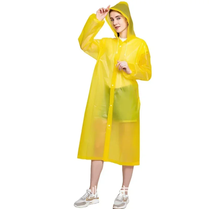 Adult Hooded Poncho One-Piece Long Raincoat Cuff Drawstring Reusable Waterproof Raincoat Outdoor Travel Transparent Raincoat