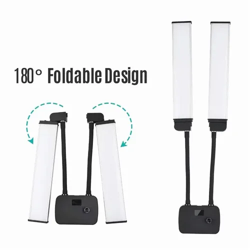 Imagen 2 del producto Luz de relleno LED de doble brazo para estudio fotográfico, lámpara de anillo LED de tiras largas con trípode, pantalla LCD de 3200-5600K, iluminación fotográfica para Selfie