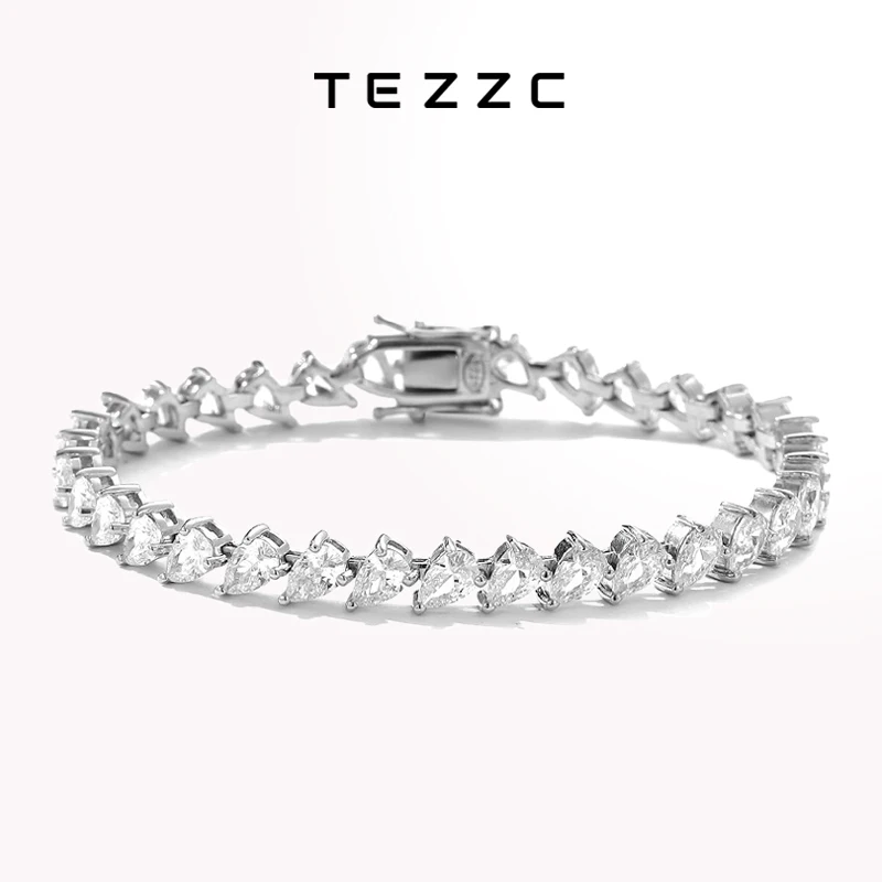 Tezzc Pear Moissanite Tennis Bracelet 925 Sterling Silver with GRA Full Diamond Luxury Chain classic Fine Bracelet for Women Man