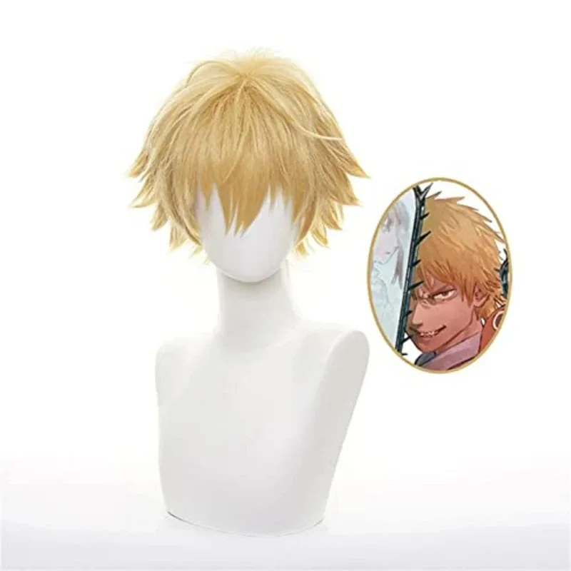 

Denji Cosplay Wig Short Blonde Wig Golden Wavy Wig Men Synthetic Wig for Anime Halloween Costume Party