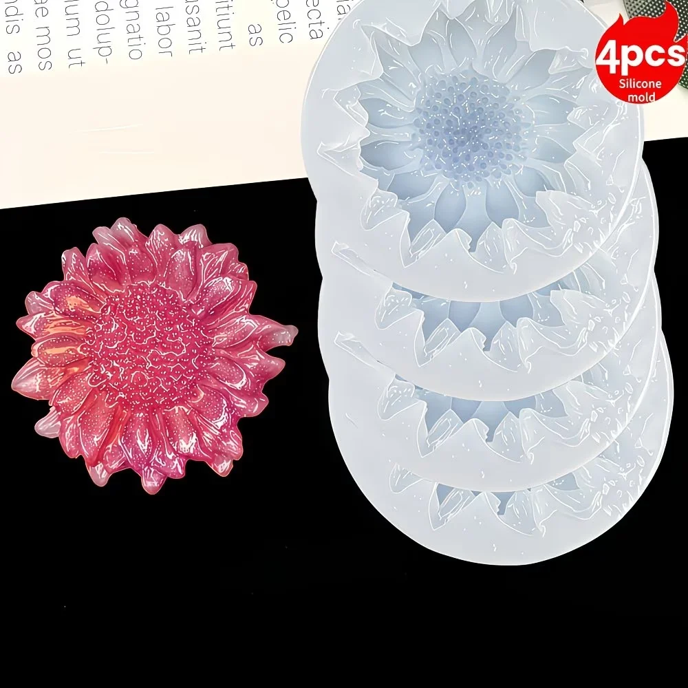 4er-Set Mini-Sonnenblumen-Formen für Aromatherapie-Kerzen, Harz, handgemachte Sonnenblumen-Gipsornamente, Seifen- und Kerzen-Gießformen – Detail 5