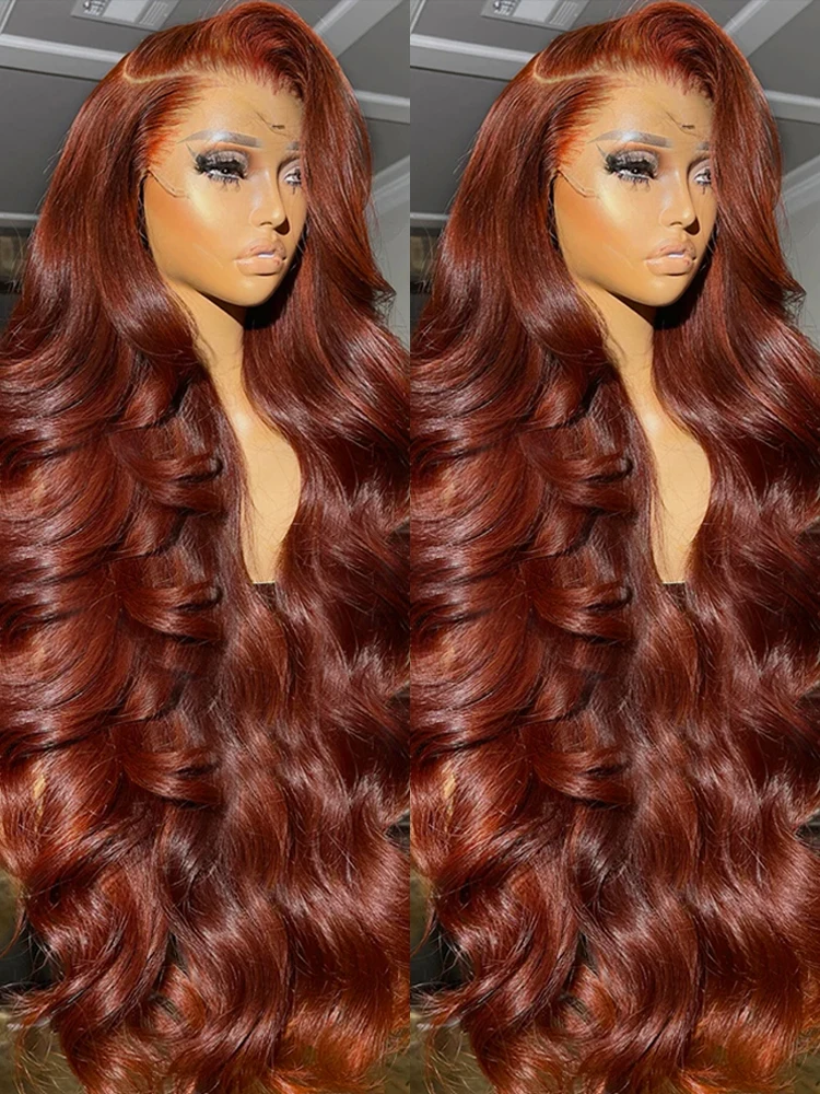 

250 Density Reddish Brown Water Wave 13X6 Transparent Lace Frontal Wigs 13X4 Front Body Wave Wig Human Hair 38 Inches