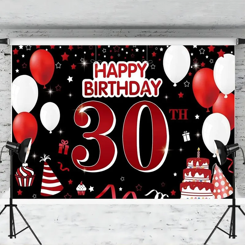 Happy 30th Birthday Yard Backdrop Banner Decoration for Women Men Red and Black Party Supplies Decoration for Outdoor Indoor