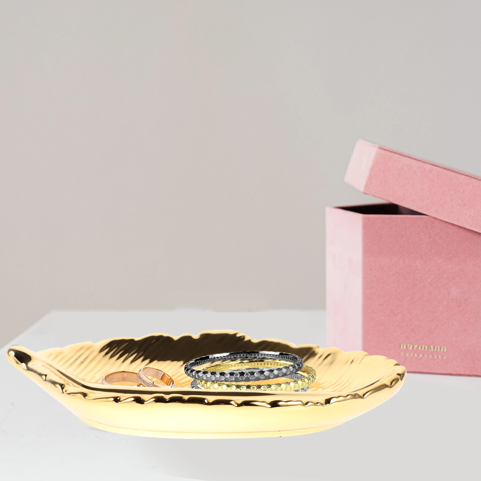 

Ceramic Jewelry Dish Gold Leaf Design Smooth Surface Ring Holder Ideal for Wedding Bridal Party Anniversary Gift