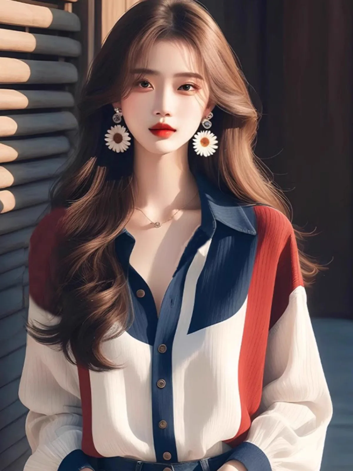 

Ele Color Blo Lantern Sve irt Women's Faion Autumn New Sle High-End Feeling Long Sve Ne Silk Top