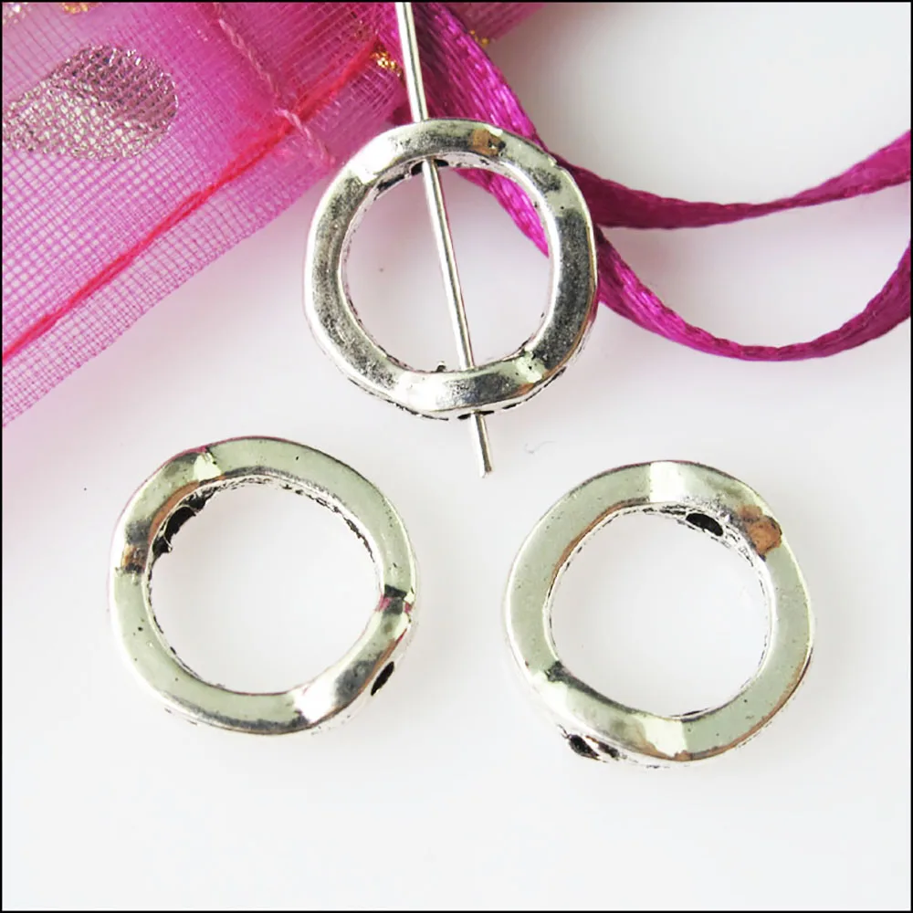 35Pcs Antiqued Silver Color Round Circle Spacer Beads Frame Charms 13mm