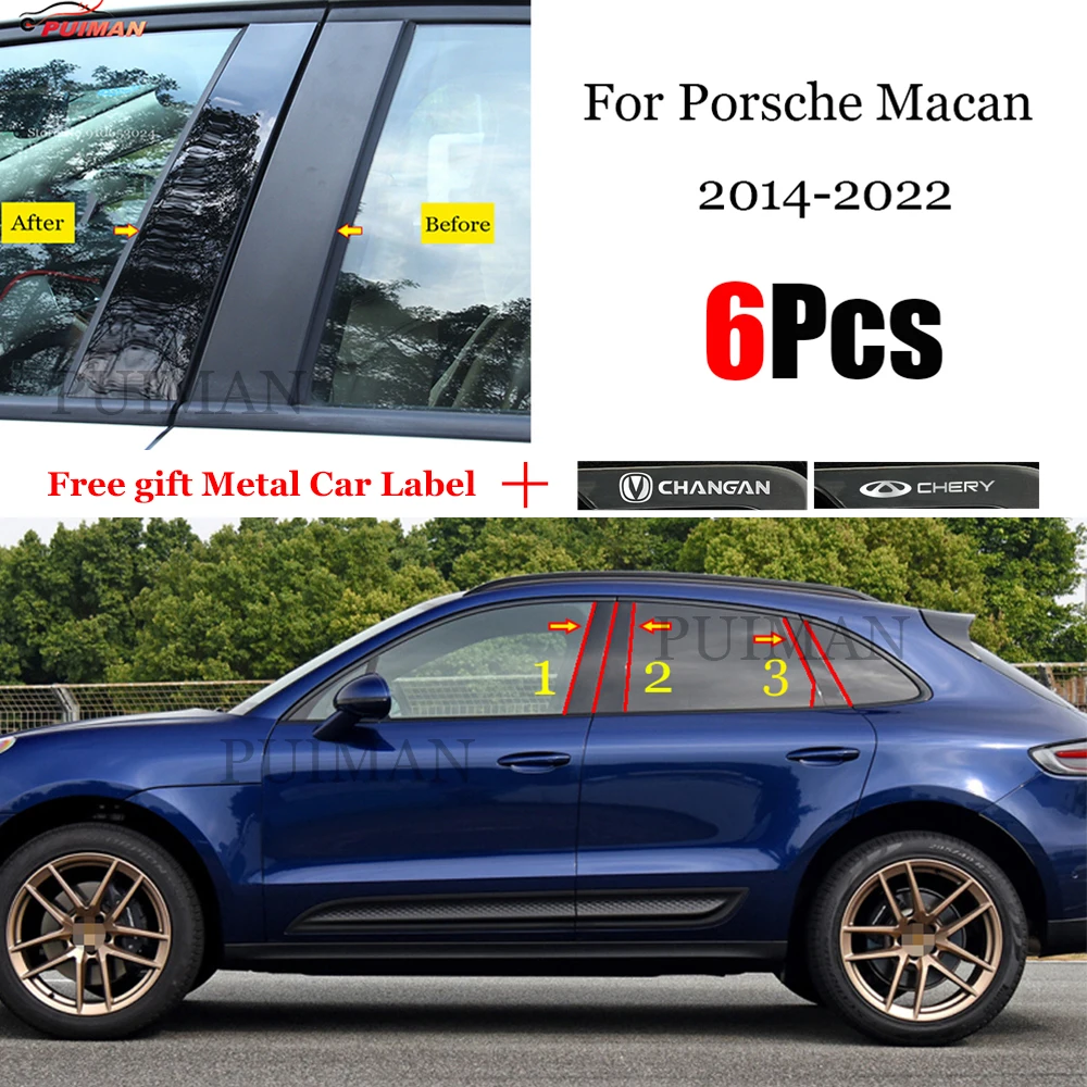 

New Hot 6PCS Polished Pillar Posts Fit For Porsche Macan 2014 - 2022 Window Trim Cover BC Column Sticker
