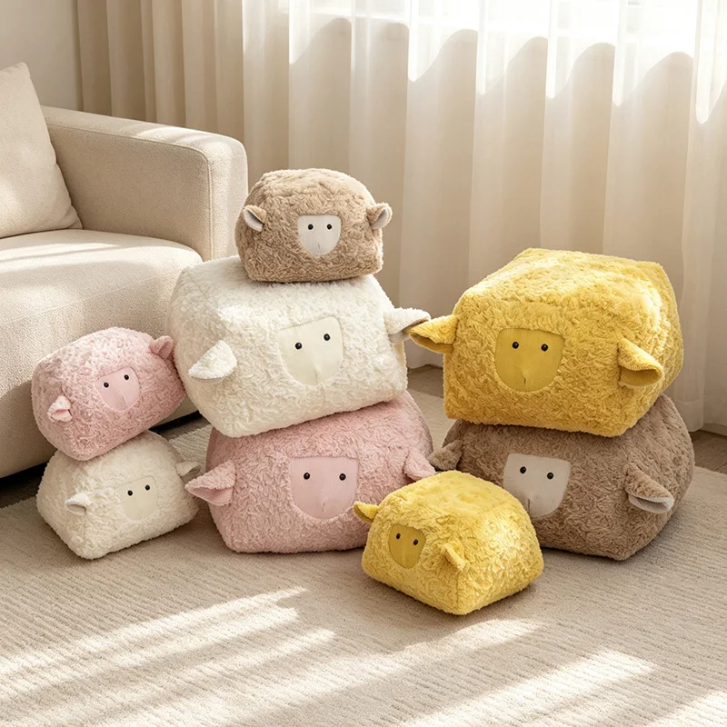 Cartoon Square Lamb Stuffed Cushion Soft Sheep Plushie Throw Pillow Cute Animal Home Decor Gift