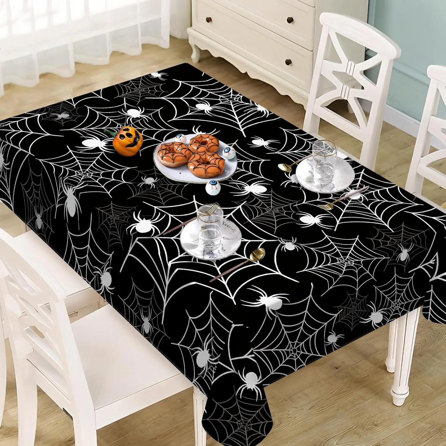 Halloween tablecloth, spider webs and spider patterns - very suitable for Halloween celebrations.zyc