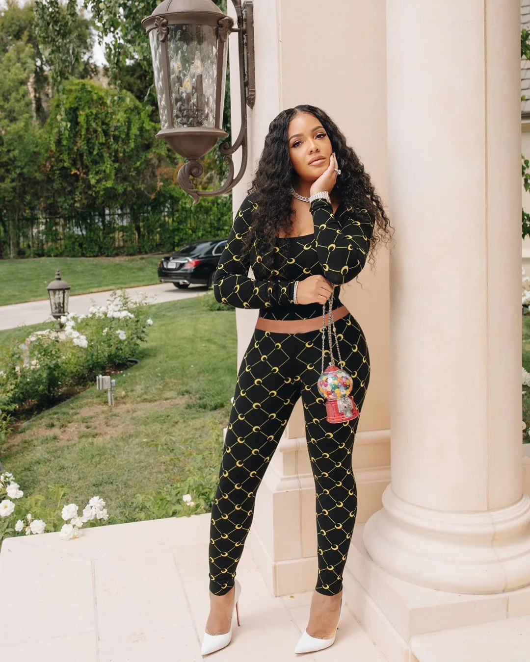 

Women's autumn long sleeved printed British holiday sexy sportswear two-piece set, fashionable elegant and high-end temperament