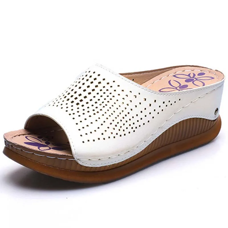 Sandálias Retro Respiráveis de Toe Aberto para Mulheres, Slip On Cunha, Sandália Ortopédica Feminina, Nova Moda, Verão