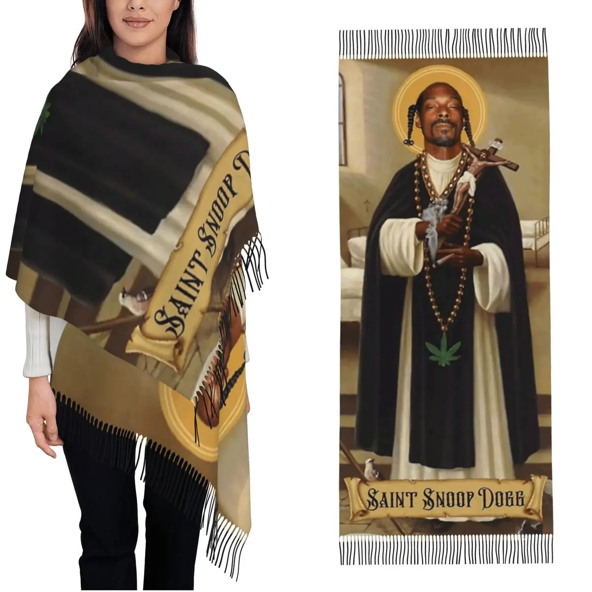 Womens Scarf with Tassel Snoop Dogg Goes Jesus Long Winter Warm Shawl and Wrap Humor Daily Wear Cashmere Scarf