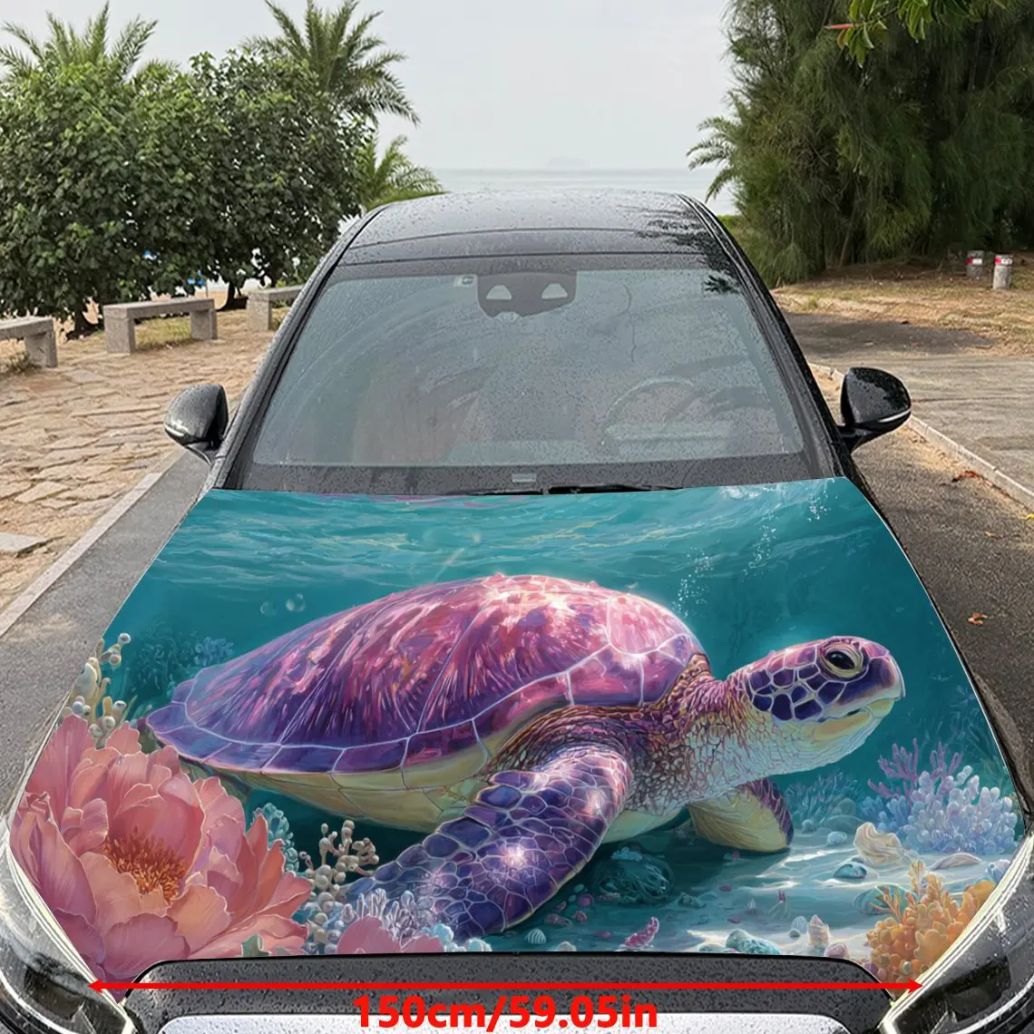 Vibrant Purple Sea Turtle Car Hood Stickers - Self-Adhesive, Waterproof and Durable Vinyl Wrap, Decorate And Protect Your Car, F