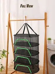 Layers Food Drying Net Mesh Bag Anti-mosquito Folding Dry Rack Hanging Basket Herb Drying Net for Flowers Buds Plants Organizer