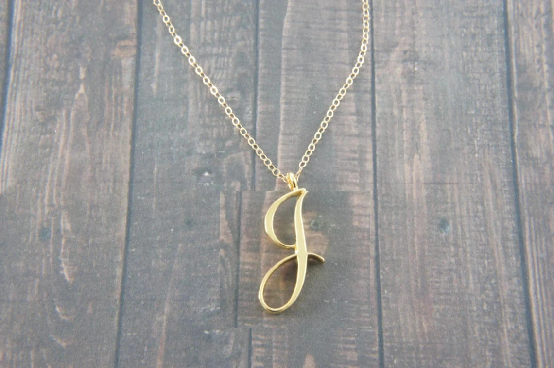 Trend Cursive Initial Capital Letter J Chain Necklace Stainless Steel Swirl Luxury Alphabet Text Name Partner Pendant Choker