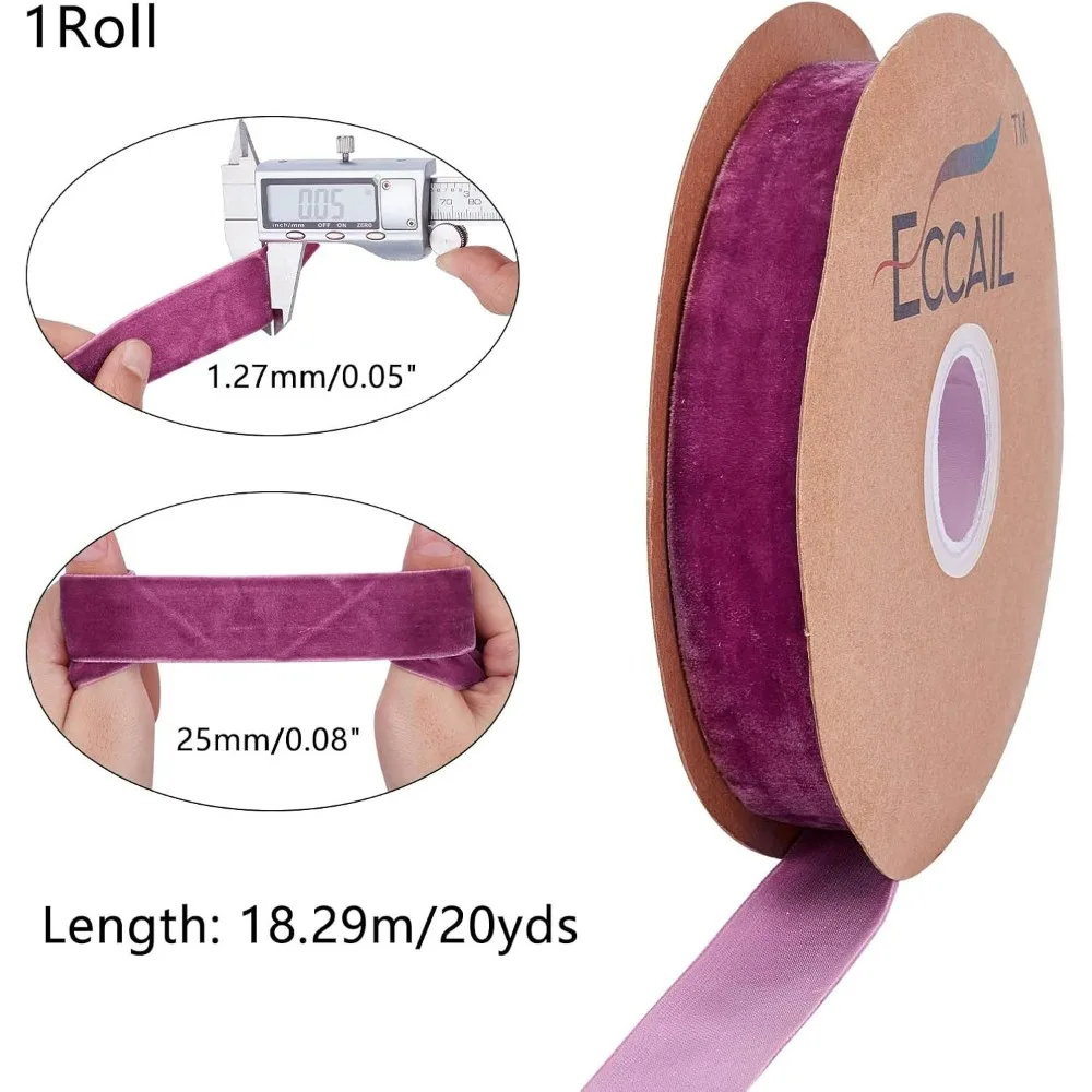 20 Yards × 1 Inch Single Side Velvet Ribbon, Satin Ribbon Roll for Wedding Gift Wrapping Hair Bows Flower Arranging Home