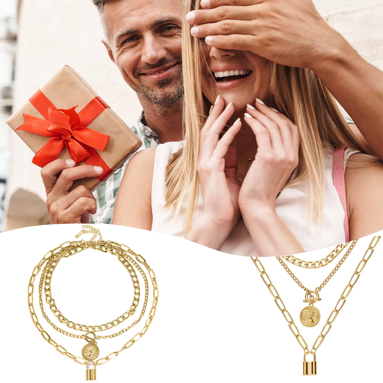 Temperament Three Layer Alloy Necklace Durable Zinc Alloy Skin-friendly Pendants Necklace for Christmas Day Anniversary