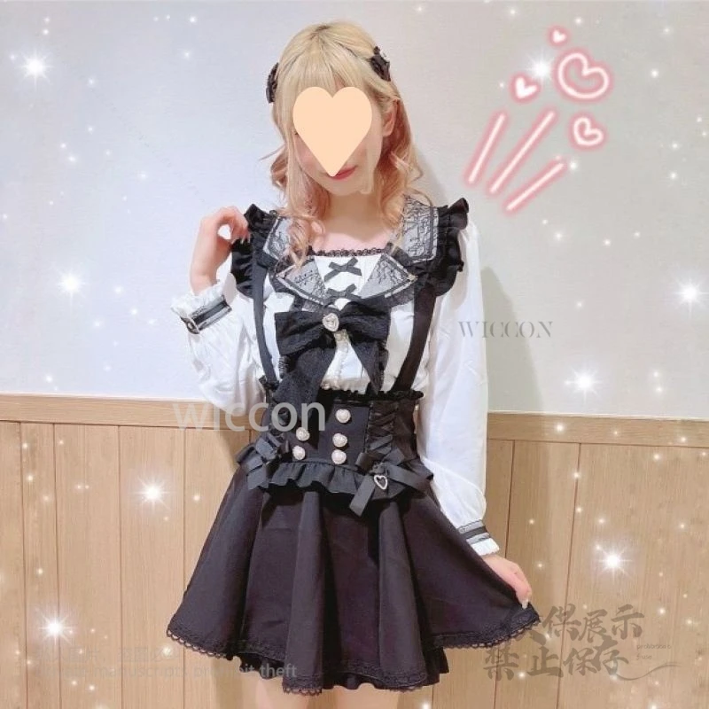 النمط الياباني Y2K Jirai Kei فستان الدانتيل التعادل فراشة عقدة الشريط القوس حزام لينة Kawaii 3-ألوان لوليتا تنورة فتاة قصيرة الأكمام