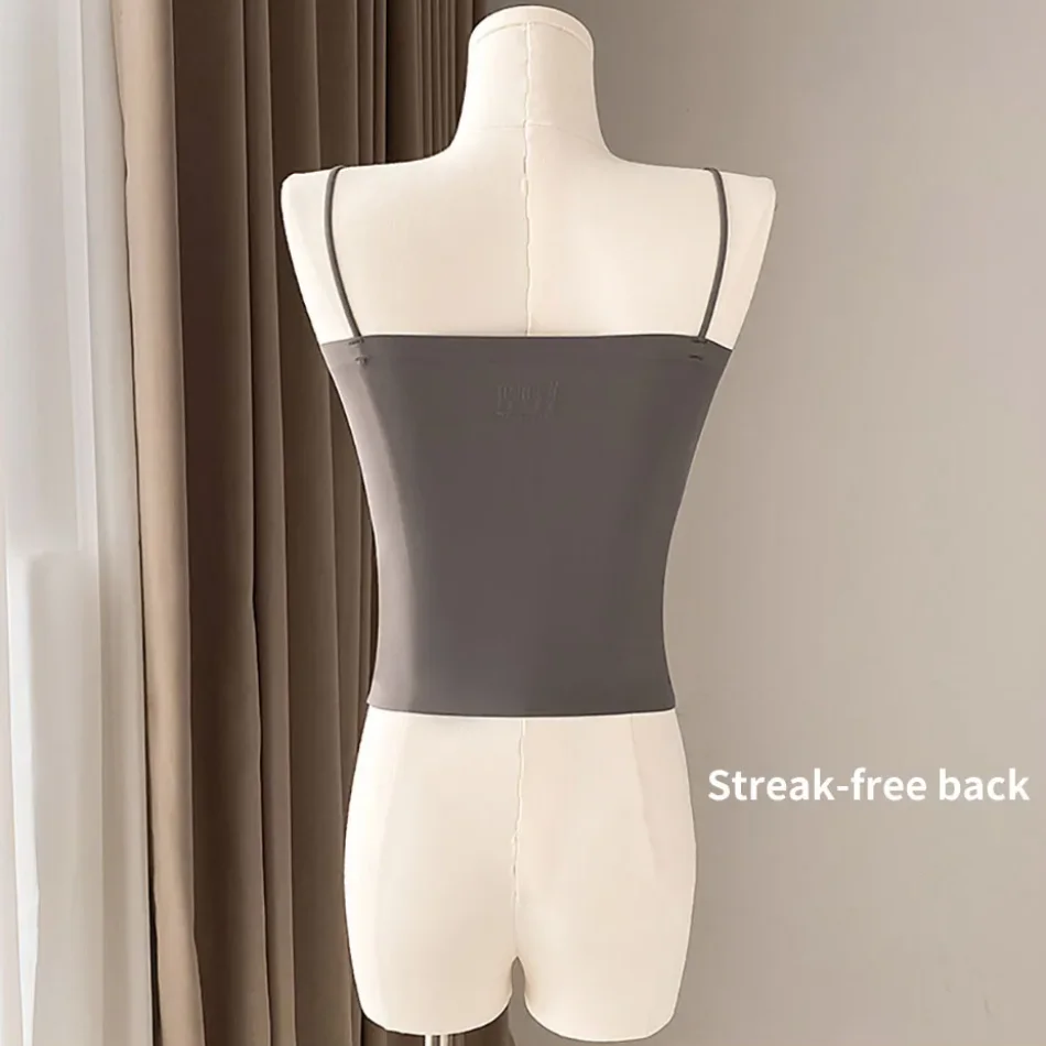 Summer Essential Women Backless Ice Silk Halter Bra with Built-in Cups for Comfort and Anti-Exposure Underwears Camisoles