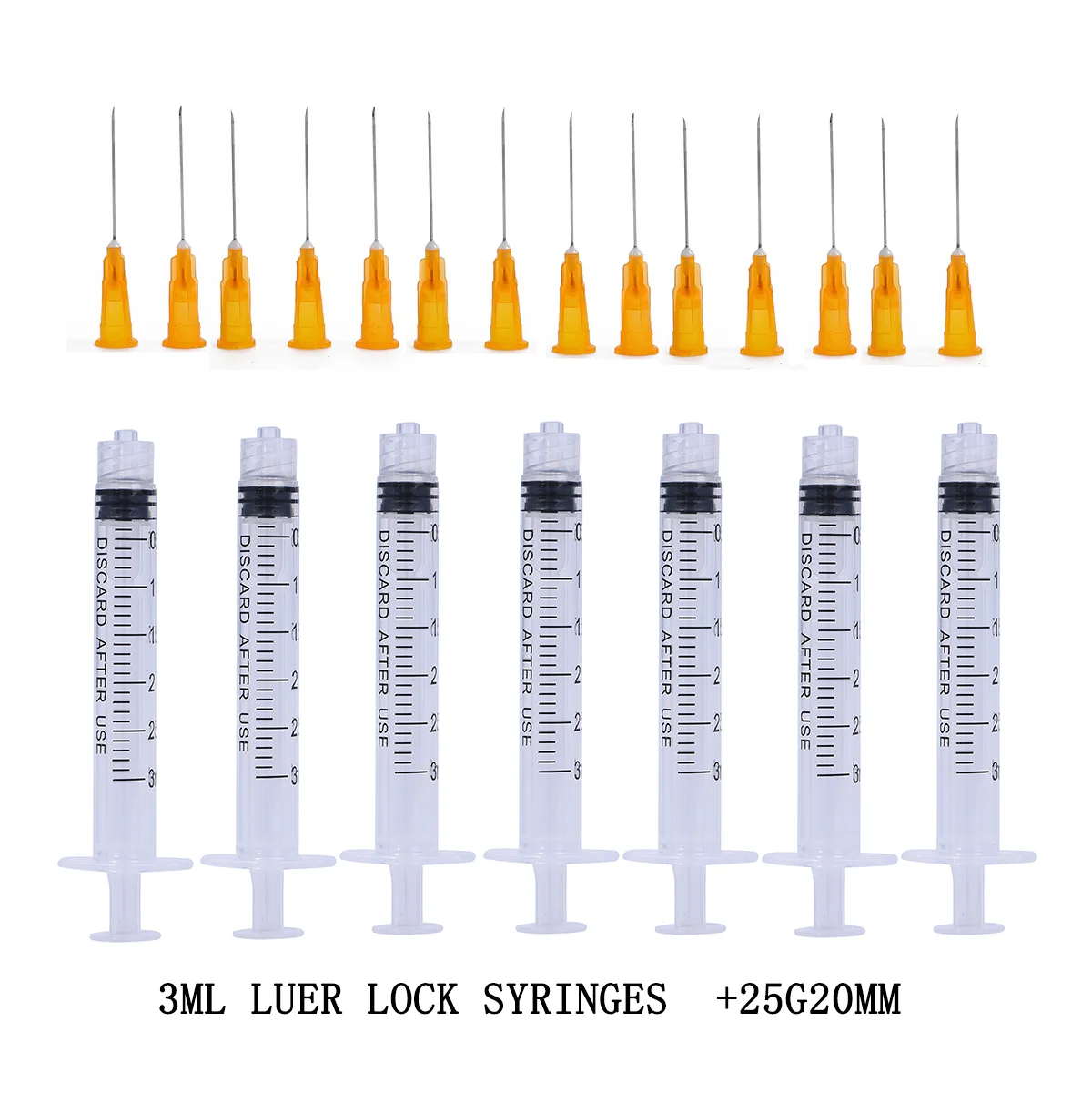 Seringa descartável Luer Lock, agulhas pontiagudas afiadas, ferramenta de injeção, 30G, 13mm, 27G, 26G, 25G, 23G, 21G, 3ml