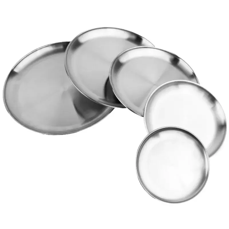 Camping Tableware Tin Dinner Plate Food Container Holder Dish Stainless Steel Round Tray Tourist Dishes