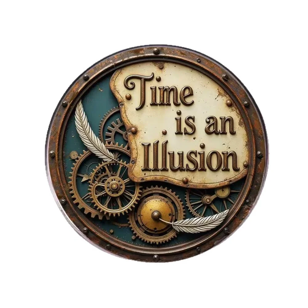 Steampunk Style Time Is An Illusion Gear Brooch Vintage Vintage Stainless Steel Flat Badge Gear Feather Brooch Accessory