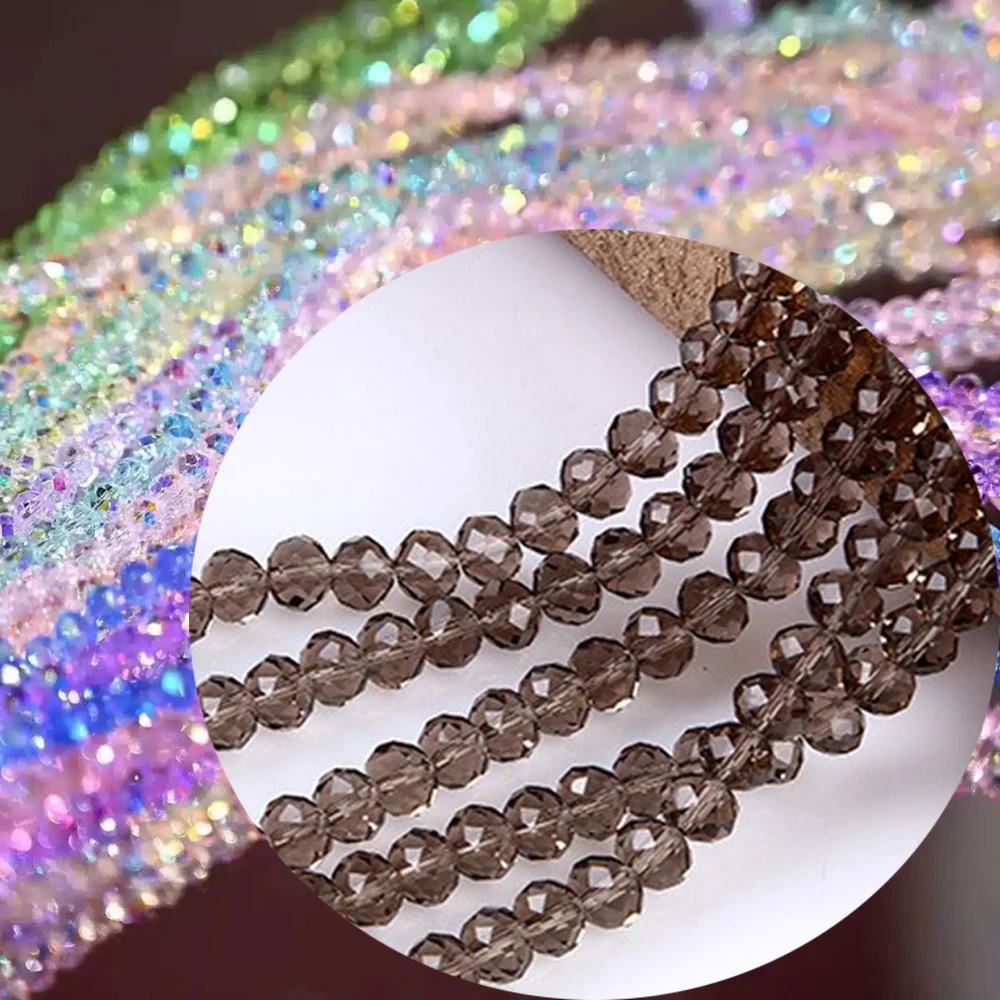 6 8 10mm 1Strand 5Strands Glass Brown Faceted Crystal Style Bead Loose Spacer Round Beads Strand DIY for Jewelry Beadwork TMB4
