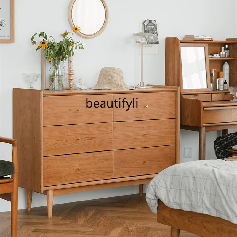 

Solid Wood Chest of Drawers Bedroom Locker Living Room Storage Side Cabinet Storage Cabinet Cherrywood furniture