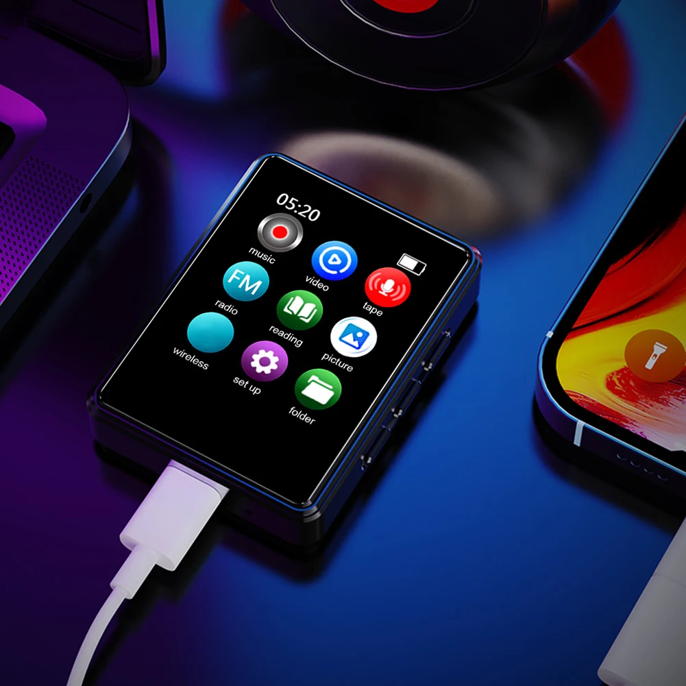 مشغل صوت رقمي MP3/MP4 متوافق مع مشغل بلوتوث بشاشة لمس كاملة ومكبر صوت مدمج بسعة 128 جيجابايت مع مسجل صوت للكتاب الإلكتروني