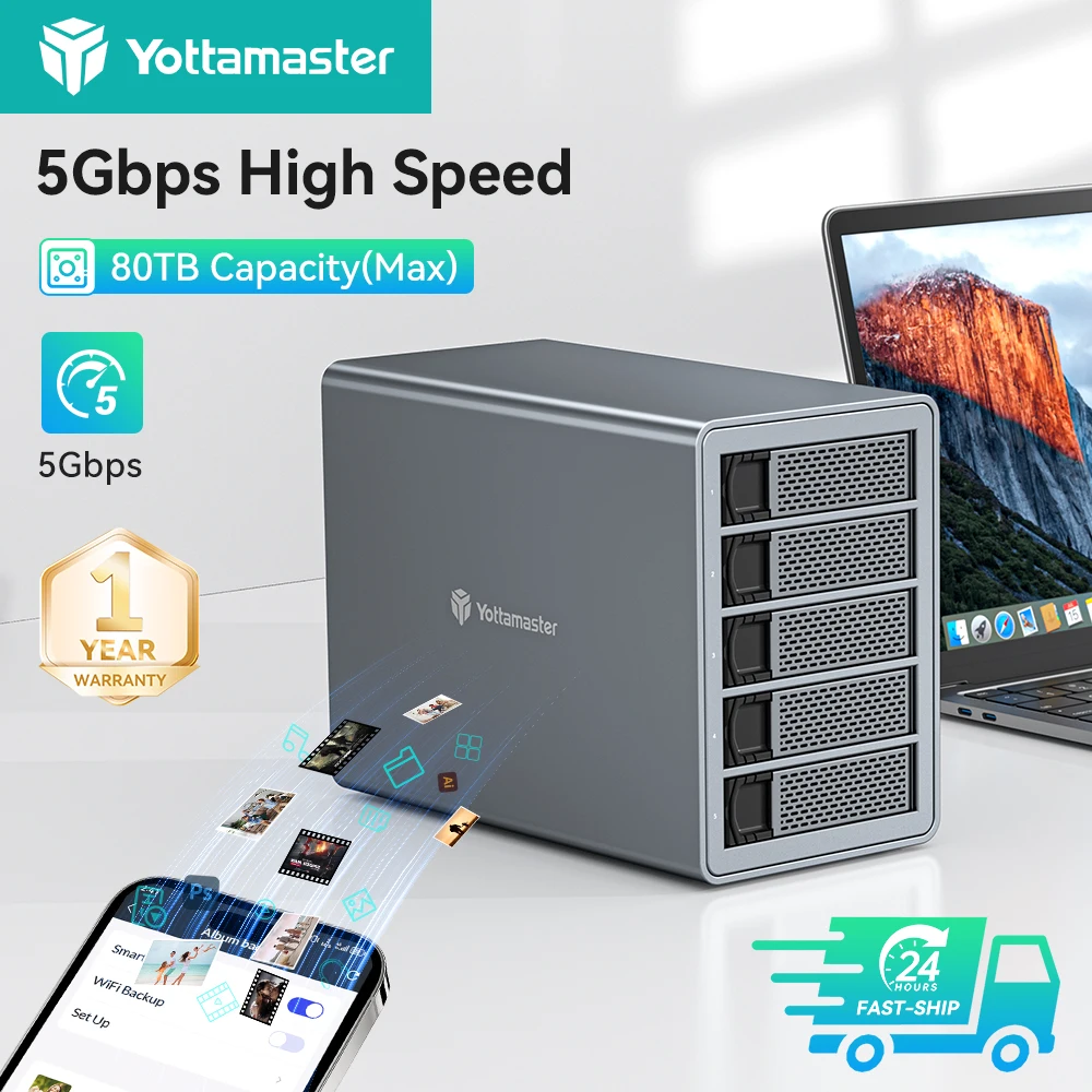 Yottamaster 4/5 bahías SATA HDD SSD caja HD Externo 2,5/3,5 "150W caja de disco duro externo para HD carcasa disco duro