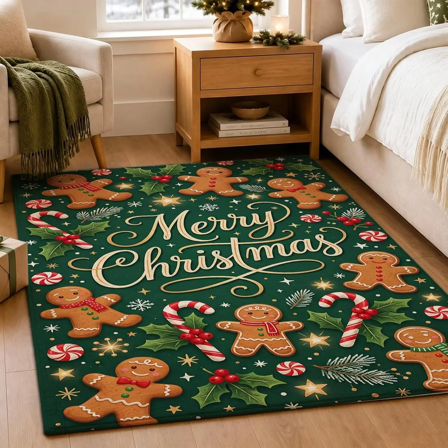 Large 6x9 Christmas Gingerbread Man Area Rug Washable Non Slip Low Pile Indoor Carpet Home Decor for Entryway Bedroom