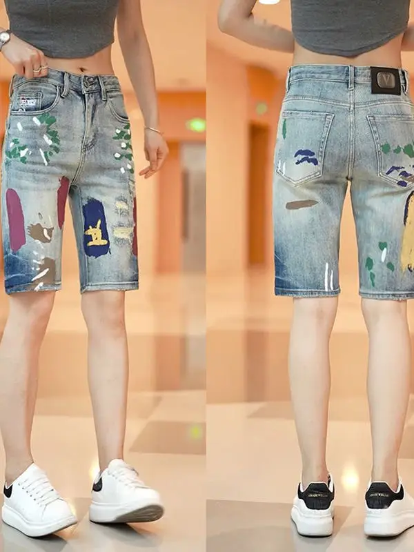 

Летние модные мужские джинсы ort, повседневные носимые брюки с вышитыми отверстиями и пятью точками, универсальные брюки для отдыха в американском стиле