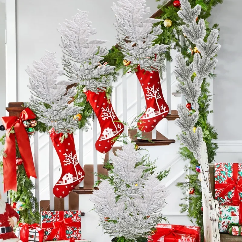 20/1 قطعة عيد الميلاد الصنوبر إبرة فروع السرو ورقة توافدوا شجرة عيد الميلاد الصنوبر الاصطناعي نبات صناعي إكليل حلية الثلوج غصين ديكور #3